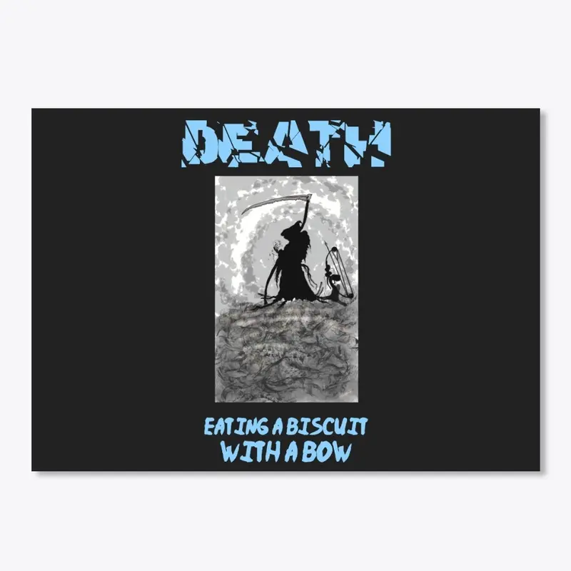 DEATH eating a biscuit--with a bow